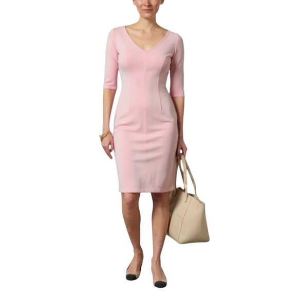 Chloe Kristyn by Bettina Maggie Ponte Knit Dress Midi half sleeve Light Pink Med - Picture 3 of 16